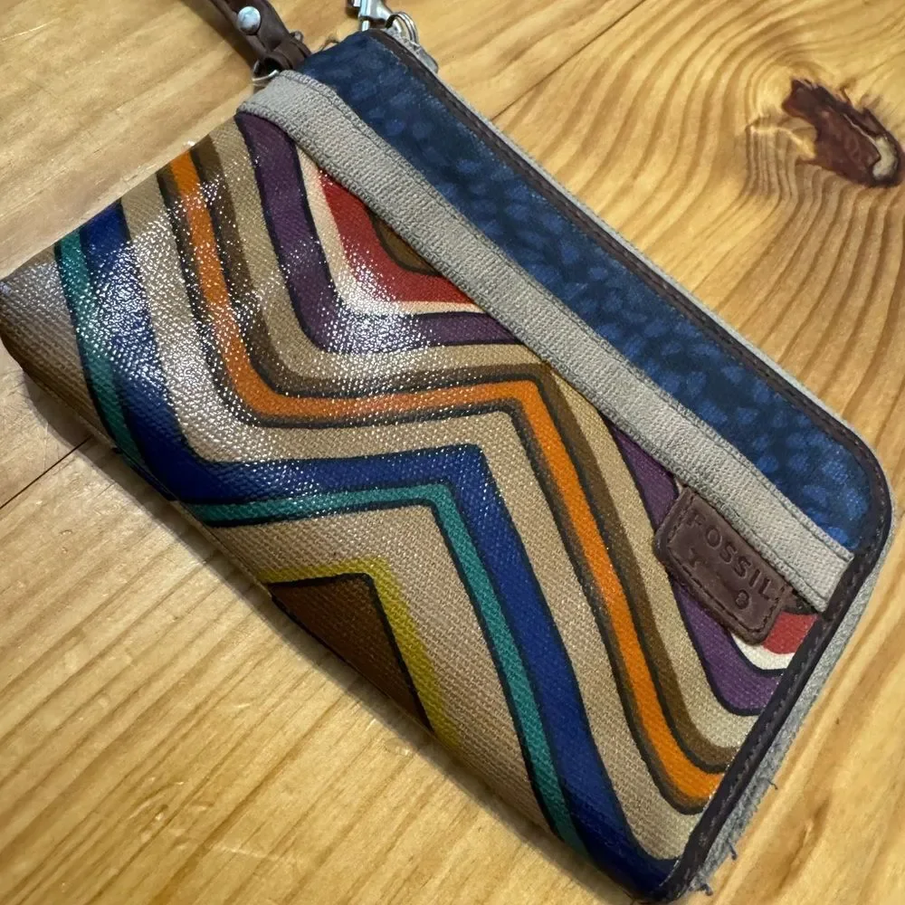 Fossil Womens Small Vinyl Zip Coin Card Holder Purse Stripes